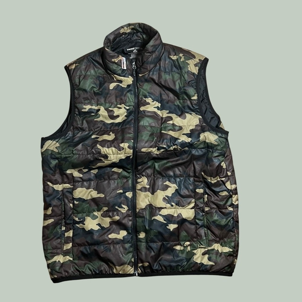 Swiss Tech Mens Puffer Vest Camouflage Full Zip Pockets Large Camo